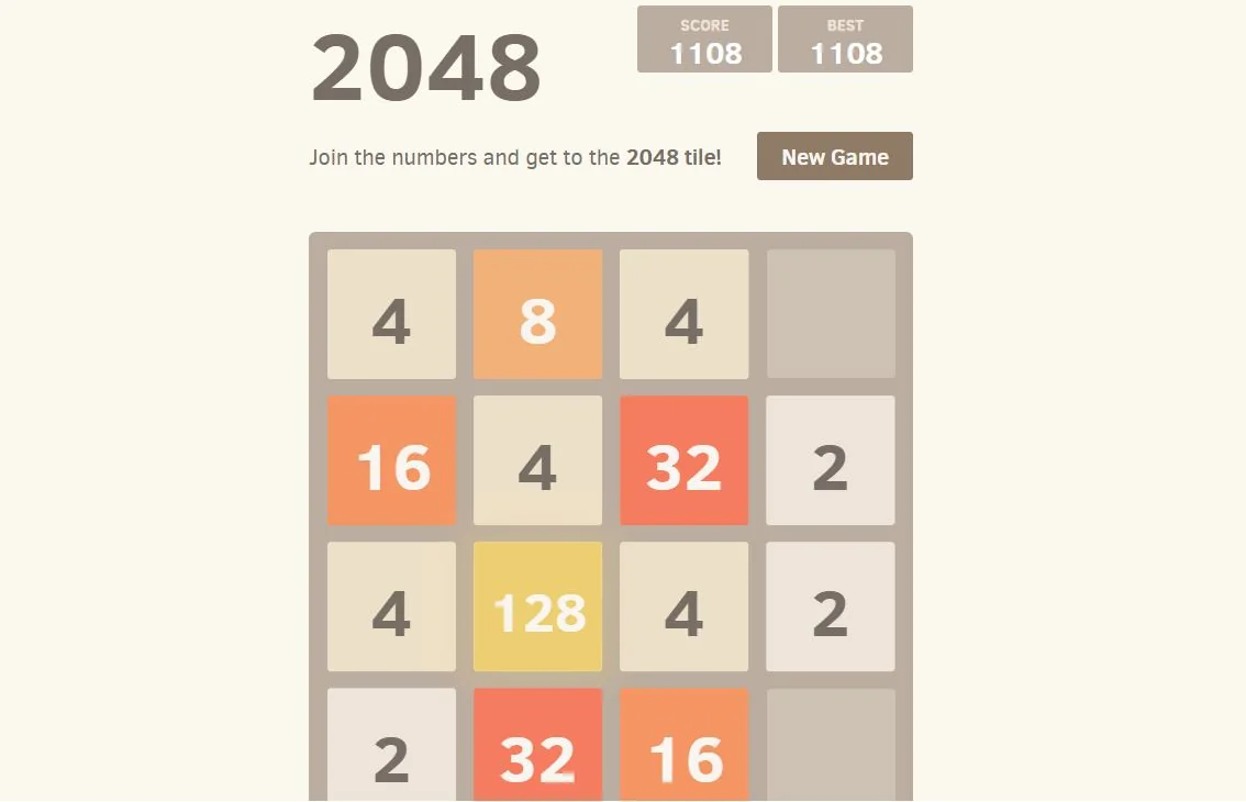 2048 gameplay interface with simple design