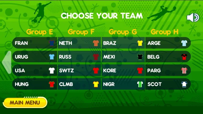 Choose your team in Penalty Shooters