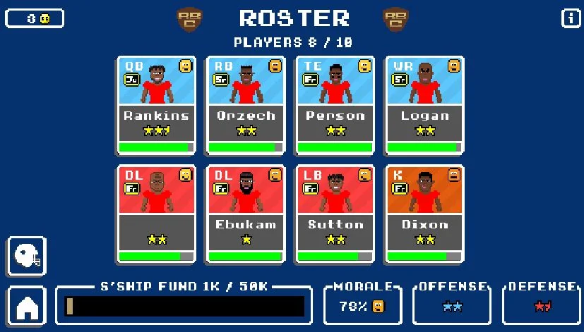 Retro Bowl College manage players