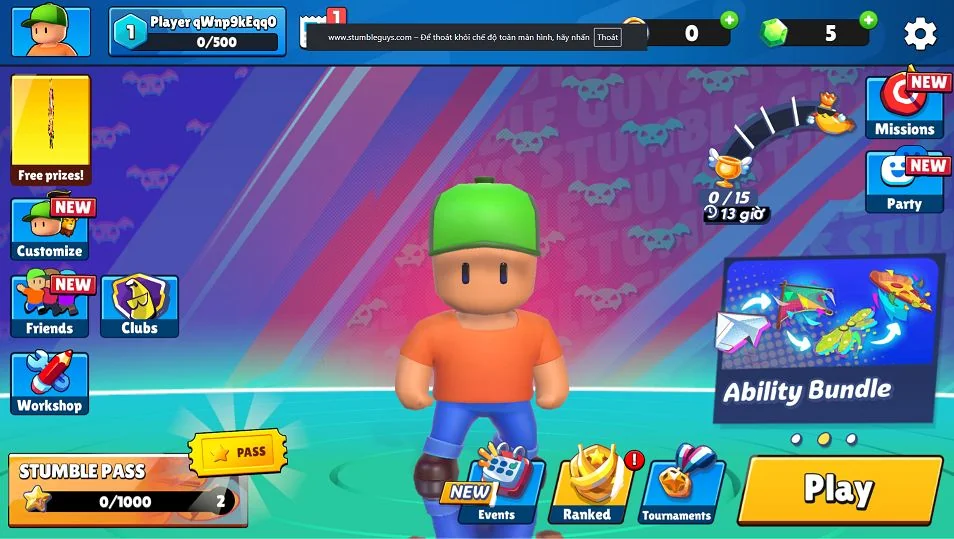 Stumble Guys interface with Bright Graphics and Hilarious Characters