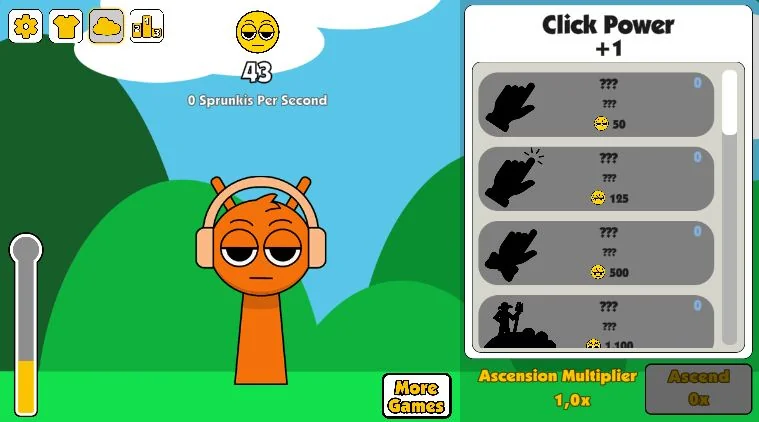 screenshot of interface of sprunki clicker game