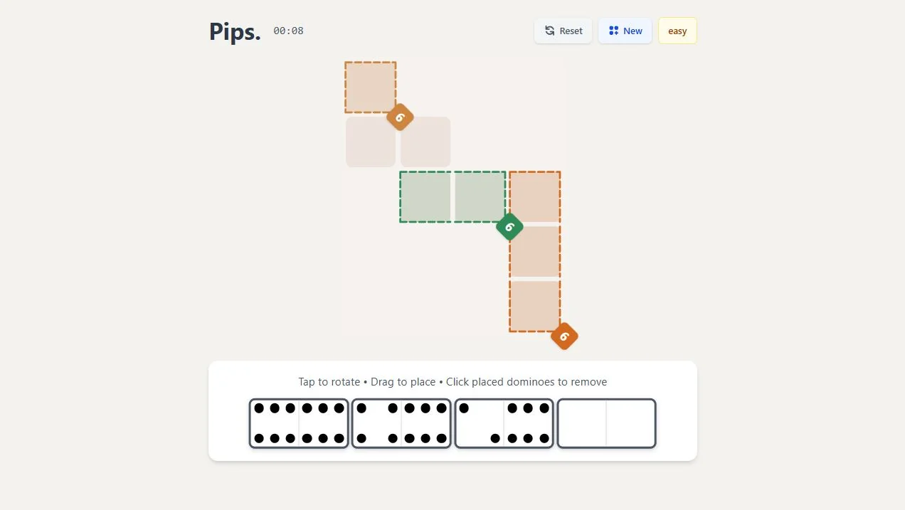 screenshot of interface of Pips NYT game, easy to play with instruction right on the screen