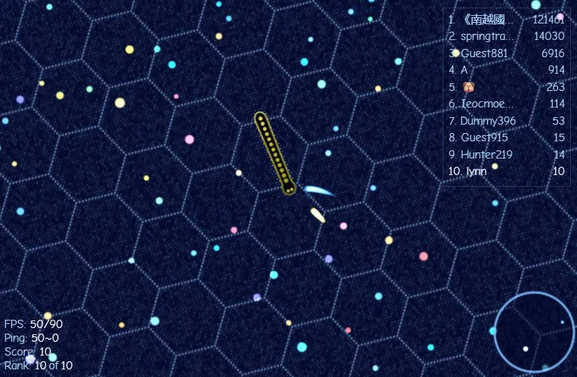 slither io game interface with leaderboard