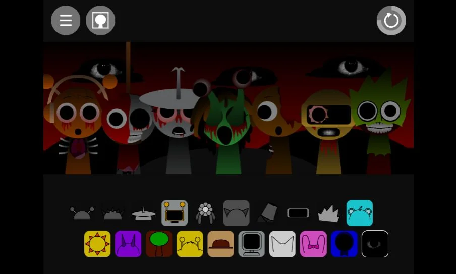 screenshot of horror interface when wearing the black hat for Sprunki