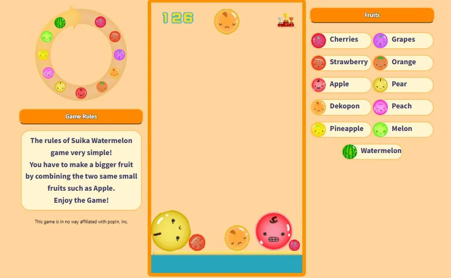 the interface of suika game